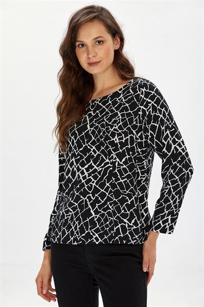 Yuvarlak Yaka Uzun Kol Desenli Bluz 234-3010
