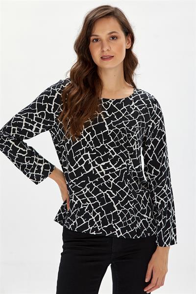 Yuvarlak Yaka Uzun Kol Desenli Bluz 234-3010