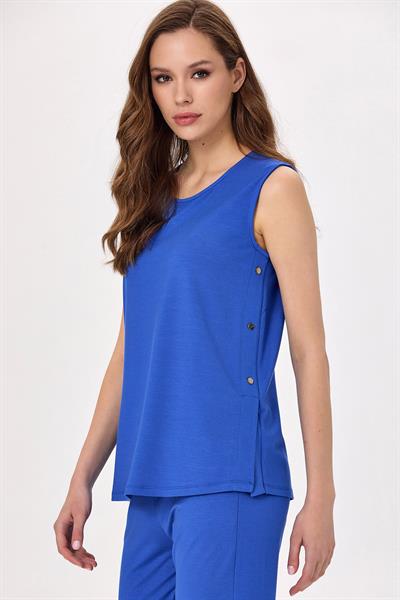 Yuvarlak Yaka Yanı Çıtçıt Detaylı Bluz 025-1000