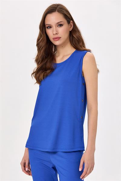 Yuvarlak Yaka Yanı Çıtçıt Detaylı Bluz 025-1000