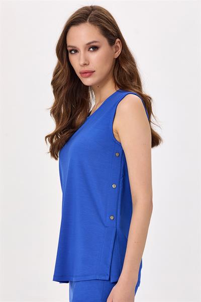 Yuvarlak Yaka Yanı Çıtçıt Detaylı Bluz 025-1000