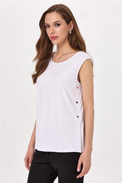 Yuvarlak Yaka Yanı Çıtçıt Detaylı Bluz 025-1000