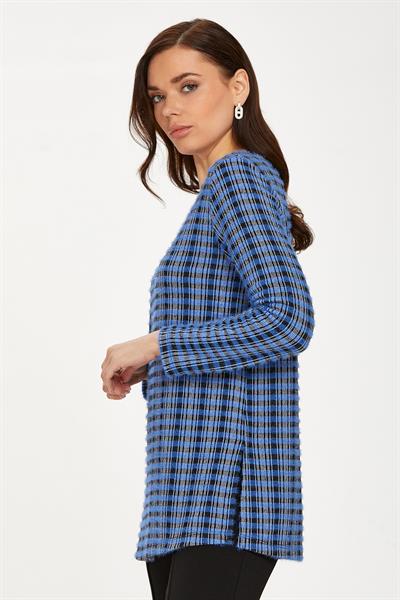 Yuvarlak Yaka Yarım Patlı Triko Bluz 234-1736