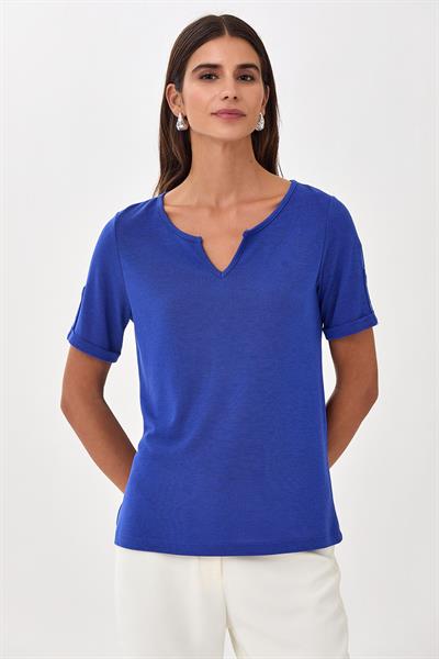 Yuvarlak Yakalı Mini Patlı Kısa Kol Bluz 025-1009