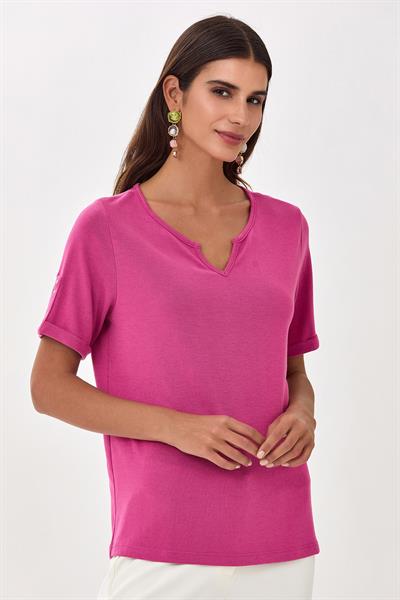 Yuvarlak Yakalı Mini Patlı Kısa Kol Bluz 025-1009