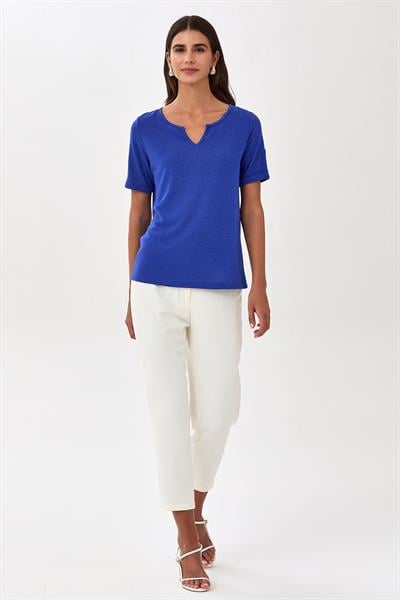 Yuvarlak Yakalı Mini Patlı Kısa Kol Bluz 025-1009