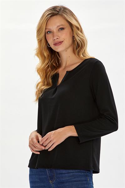 Yuvarlak Yakalı Mini Patlı Uzun Kol Bluz 234-1007