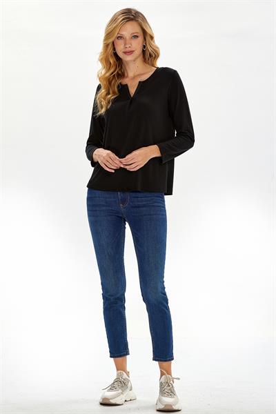 Yuvarlak Yakalı Mini Patlı Uzun Kol Bluz 234-1007
