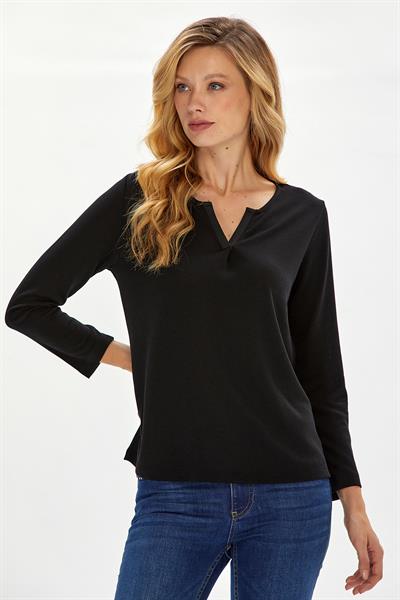Yuvarlak Yakalı Mini Patlı Uzun Kol Bluz 234-1007