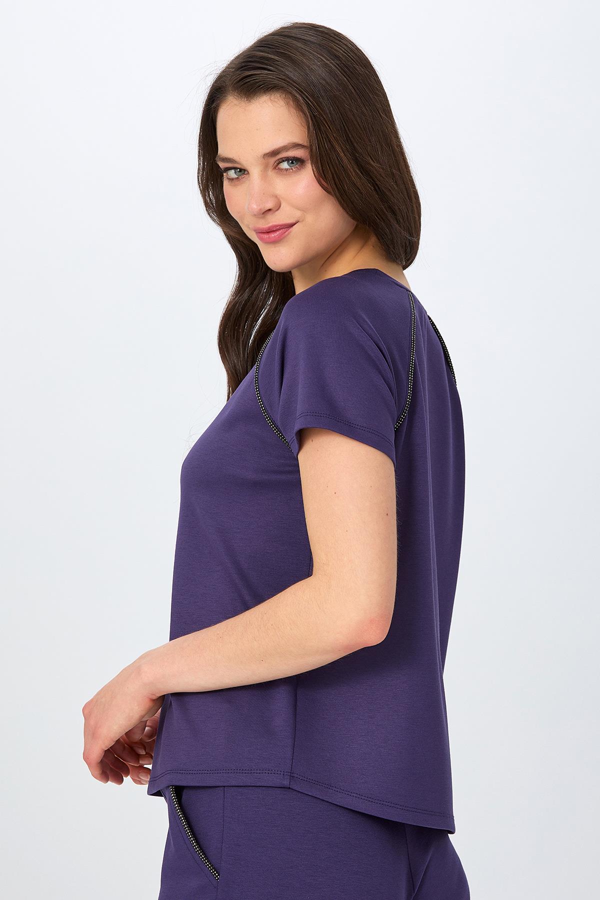 Yuvarlak Yaka Taş Şerit Detaylı S-Shirt 026-2110 · 8