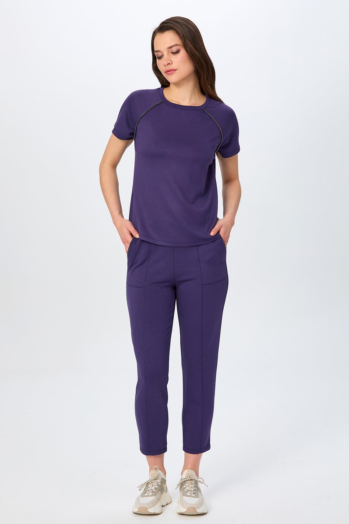 Yuvarlak Yaka Taş Şerit Detaylı S-Shirt 026-2110 · 4