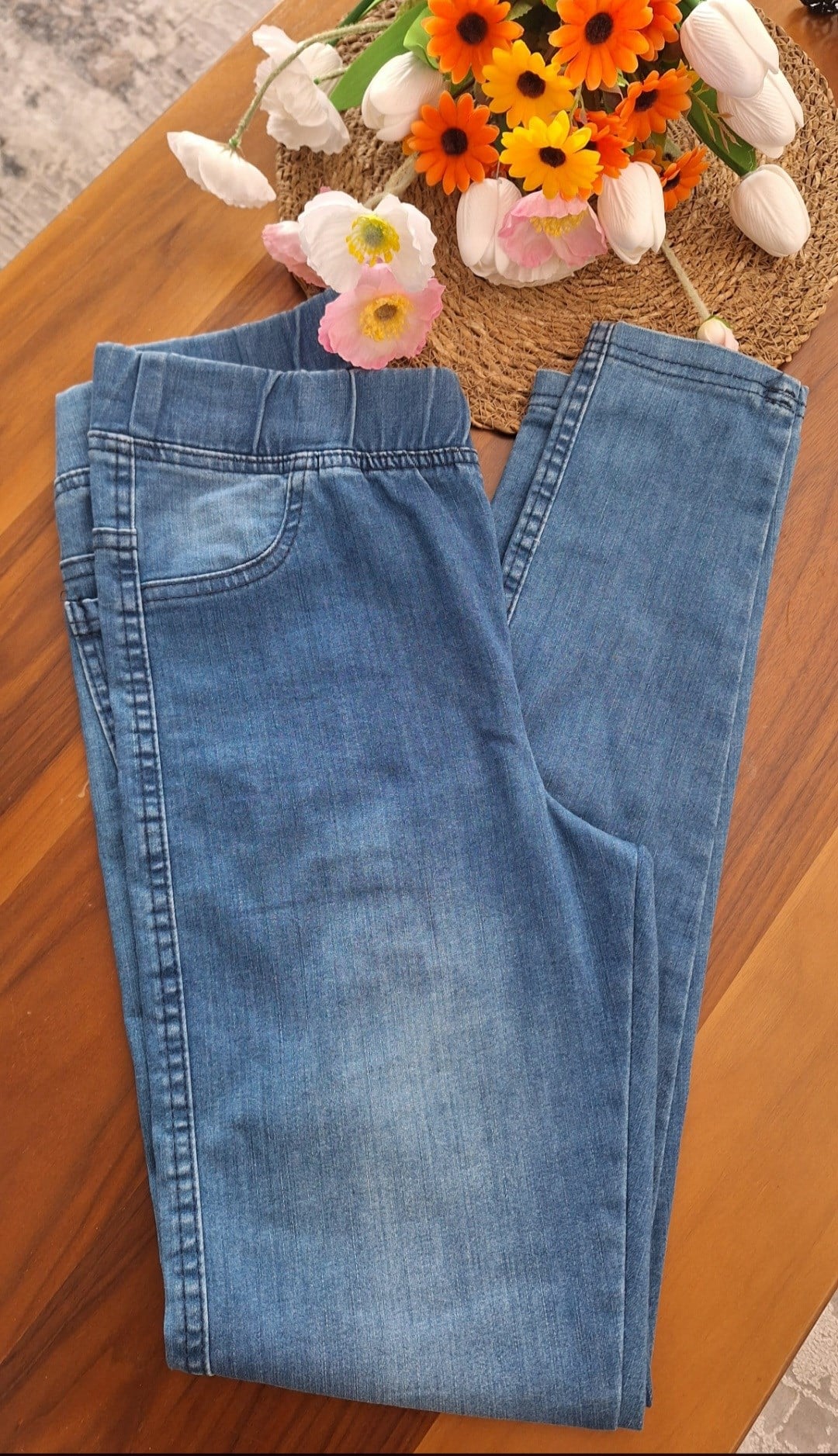 BÜYÜK BEDEN BEL LASTİKLİ JEAN PANTOLON