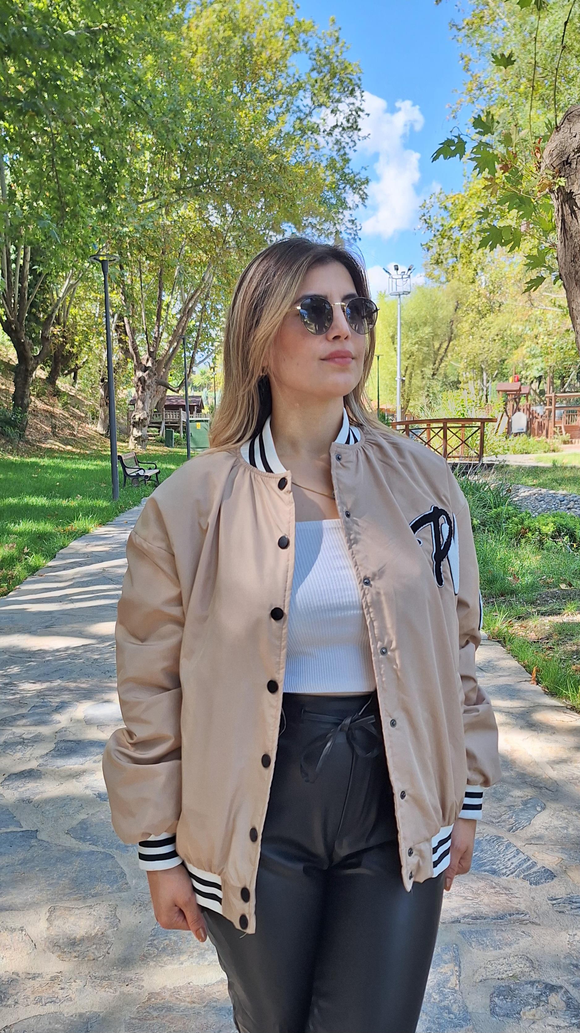 Yazı baskılı Bomber ceket