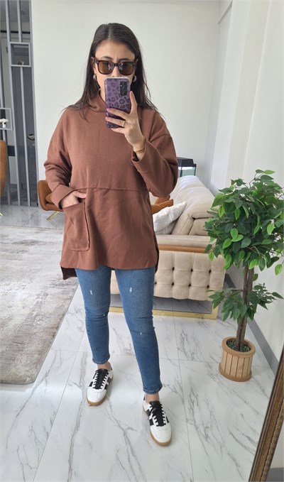 KAPŞONLU SWEAT KAHVE 