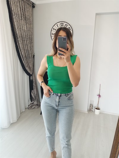 Kare yaka askılı bady yesil