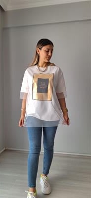 Tül detaylı tişört Beyaz