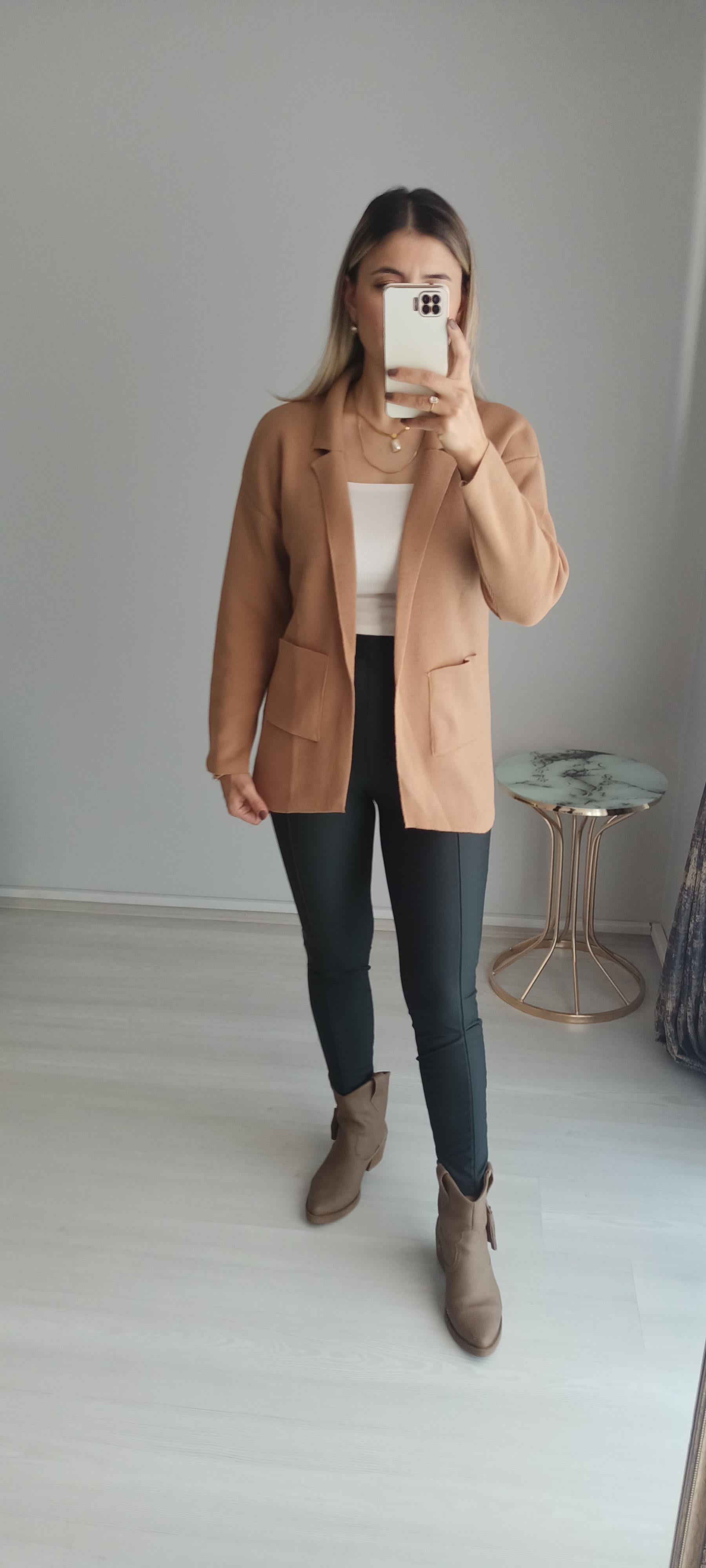 Blazer hırka krem
