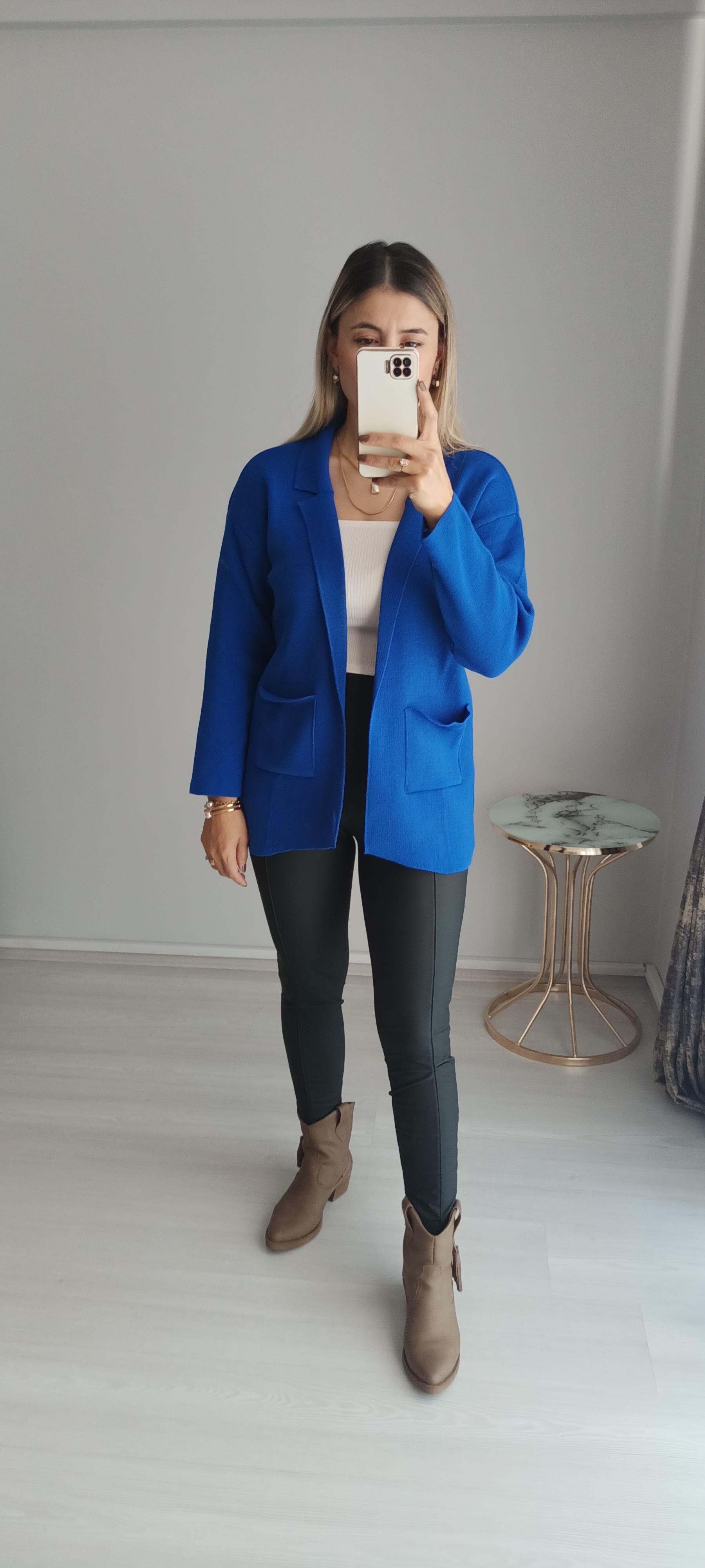 Blazer hırka Saks mavi 
