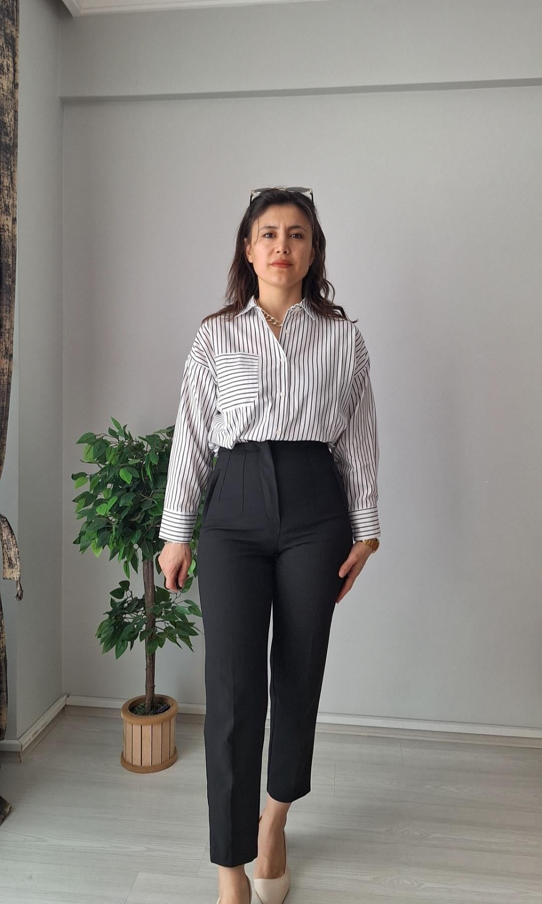 Çizgili poplin gömlek 