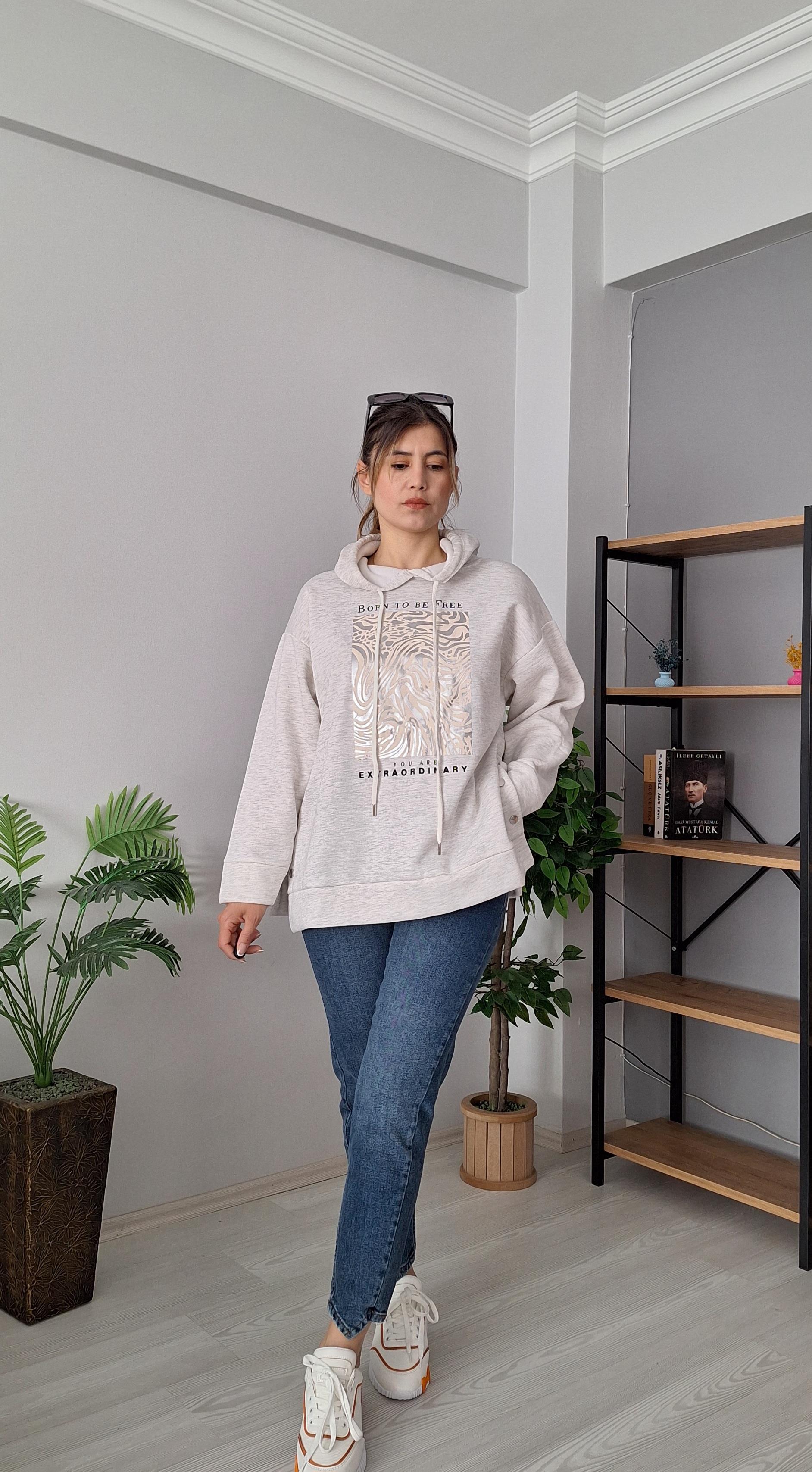 Kapşonlu Sweat Gri