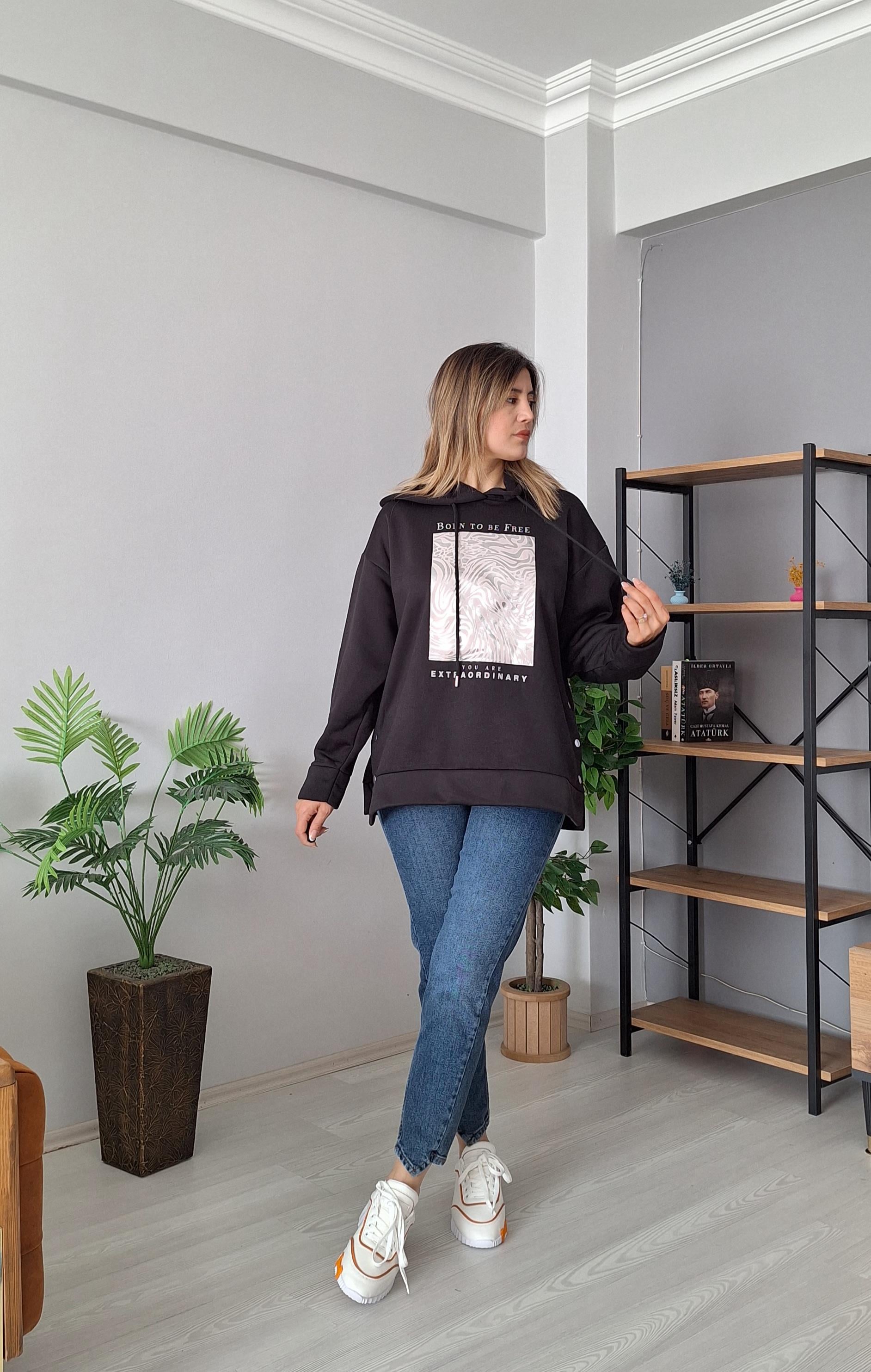 Kapşonlu Sweat Siyah 