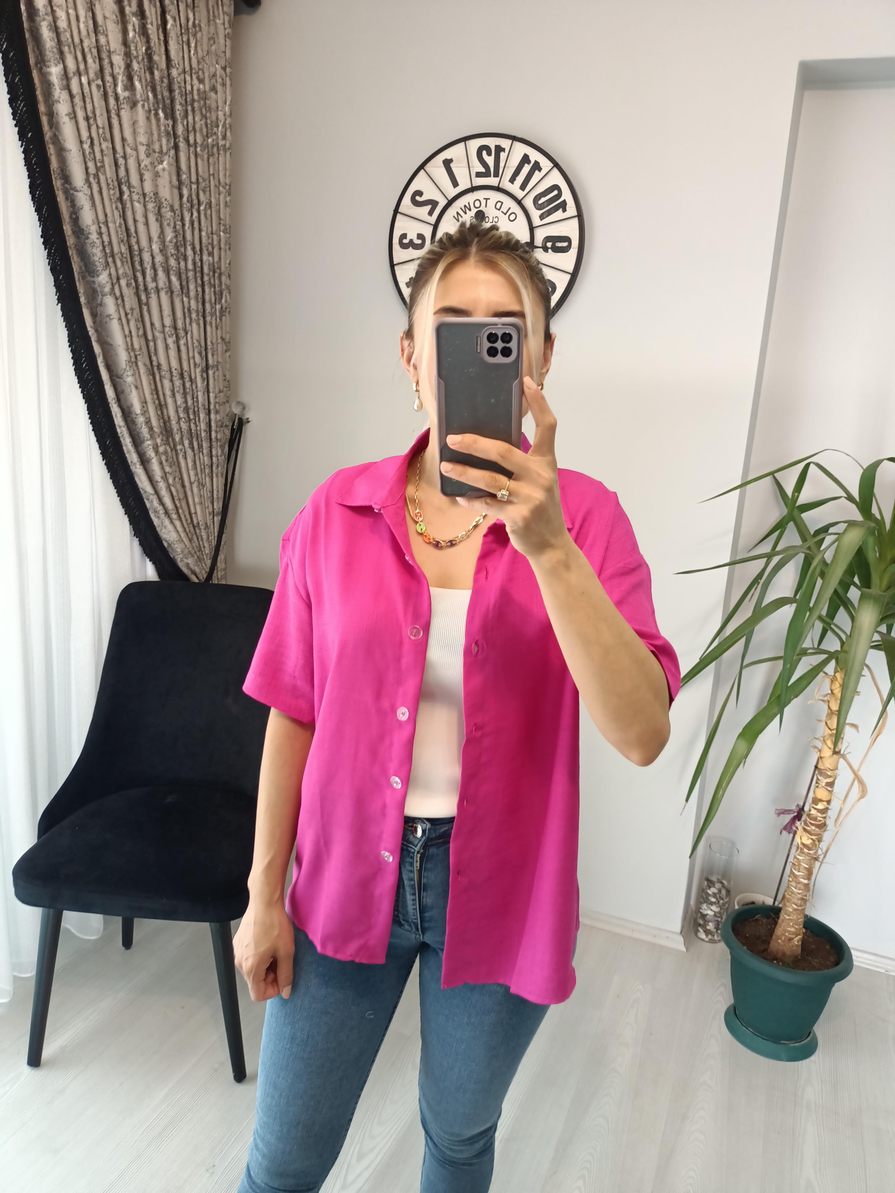 Kısa kol gömlek pembe 