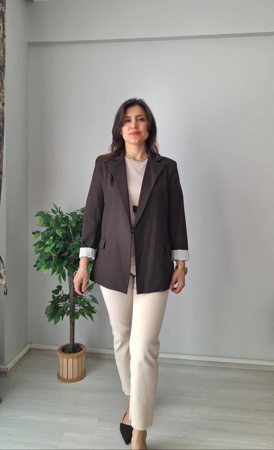 Kol katlamalı Blazer ceket siyah