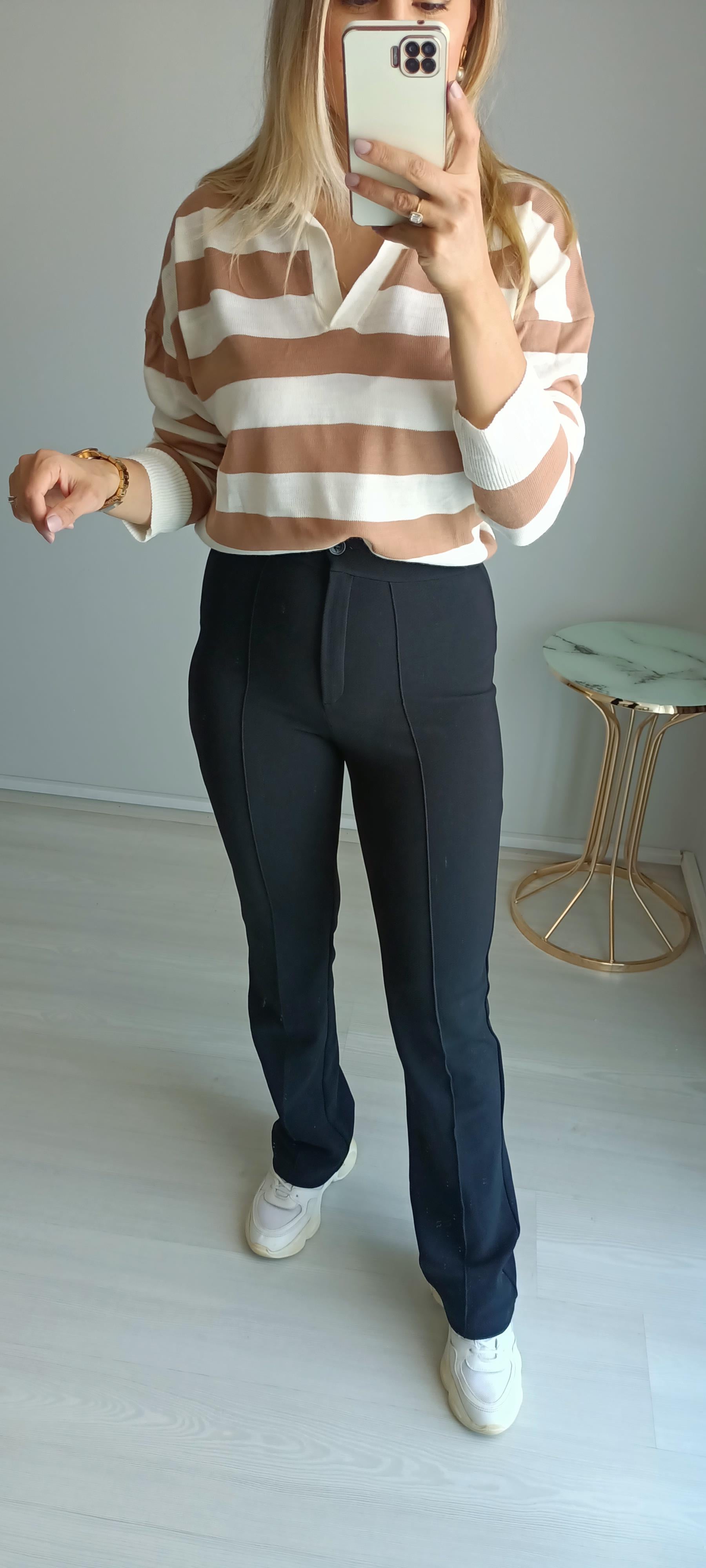 Likrali crep pantolon siyah