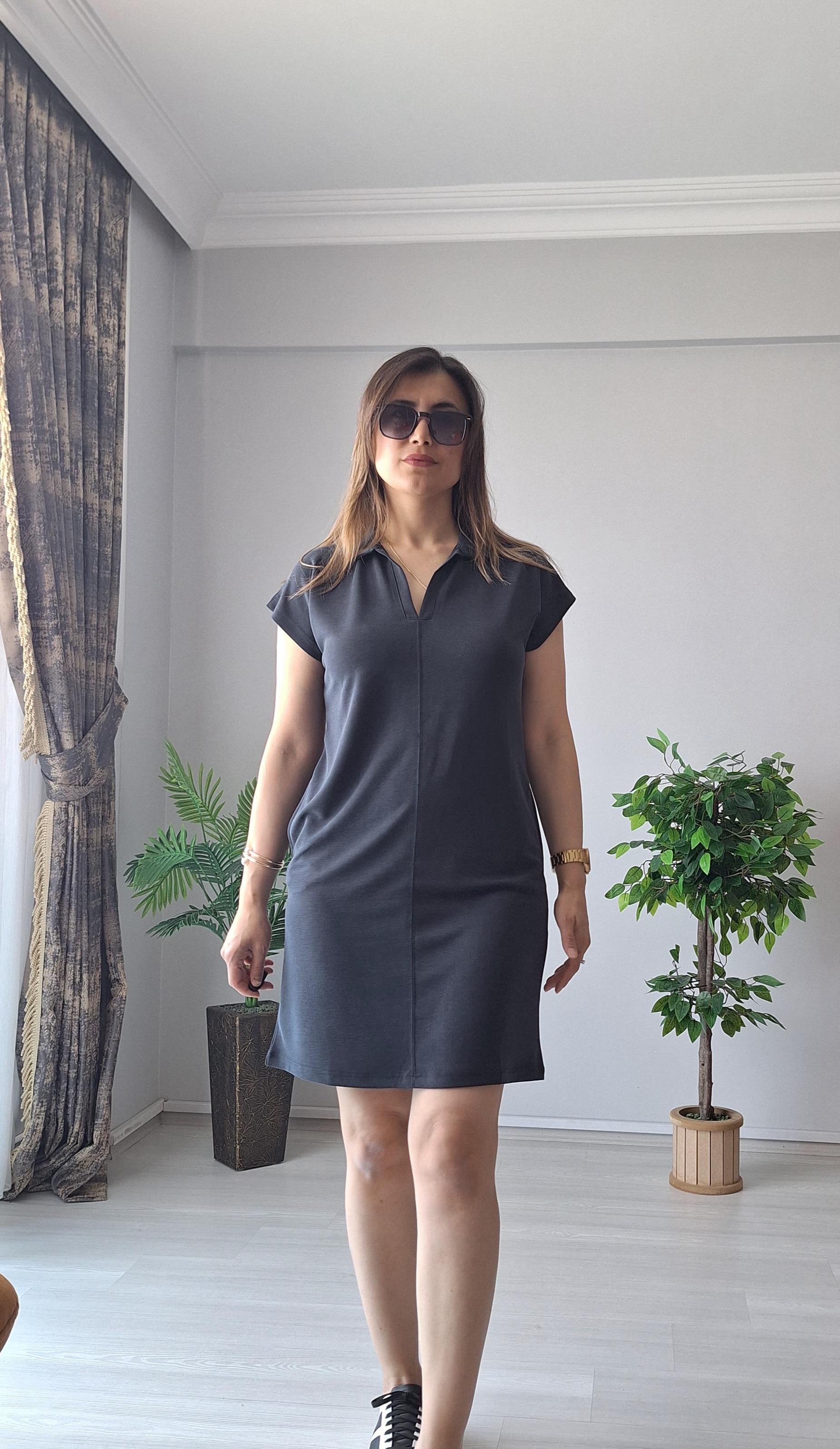 Modal Polo yaka elbise 