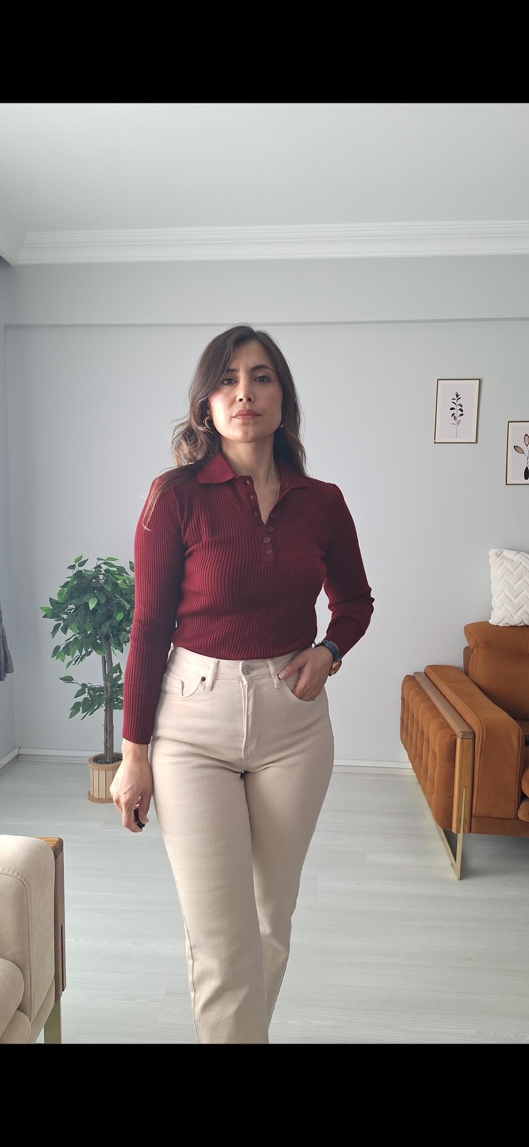 Polo yaka body bordo