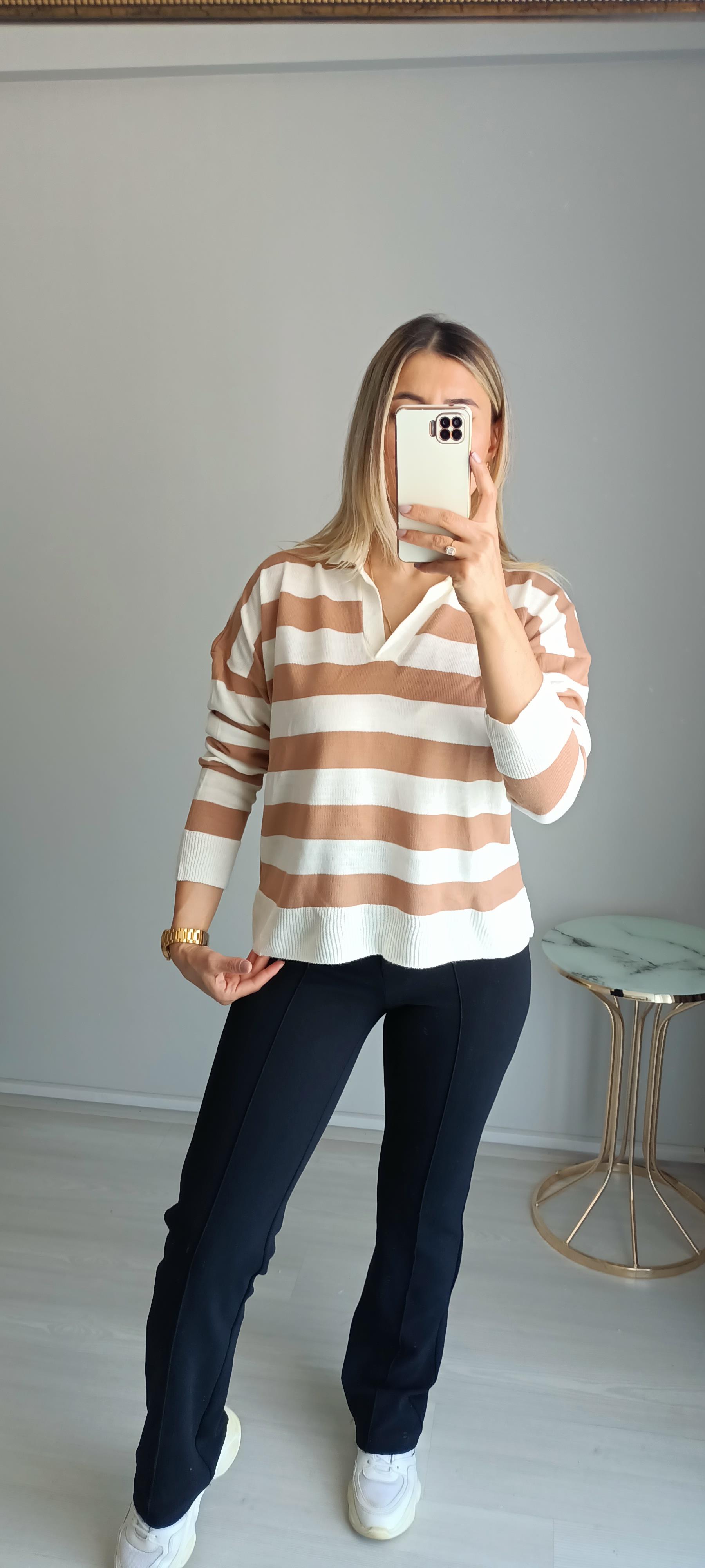 Polo yaka çizgili Sweat 