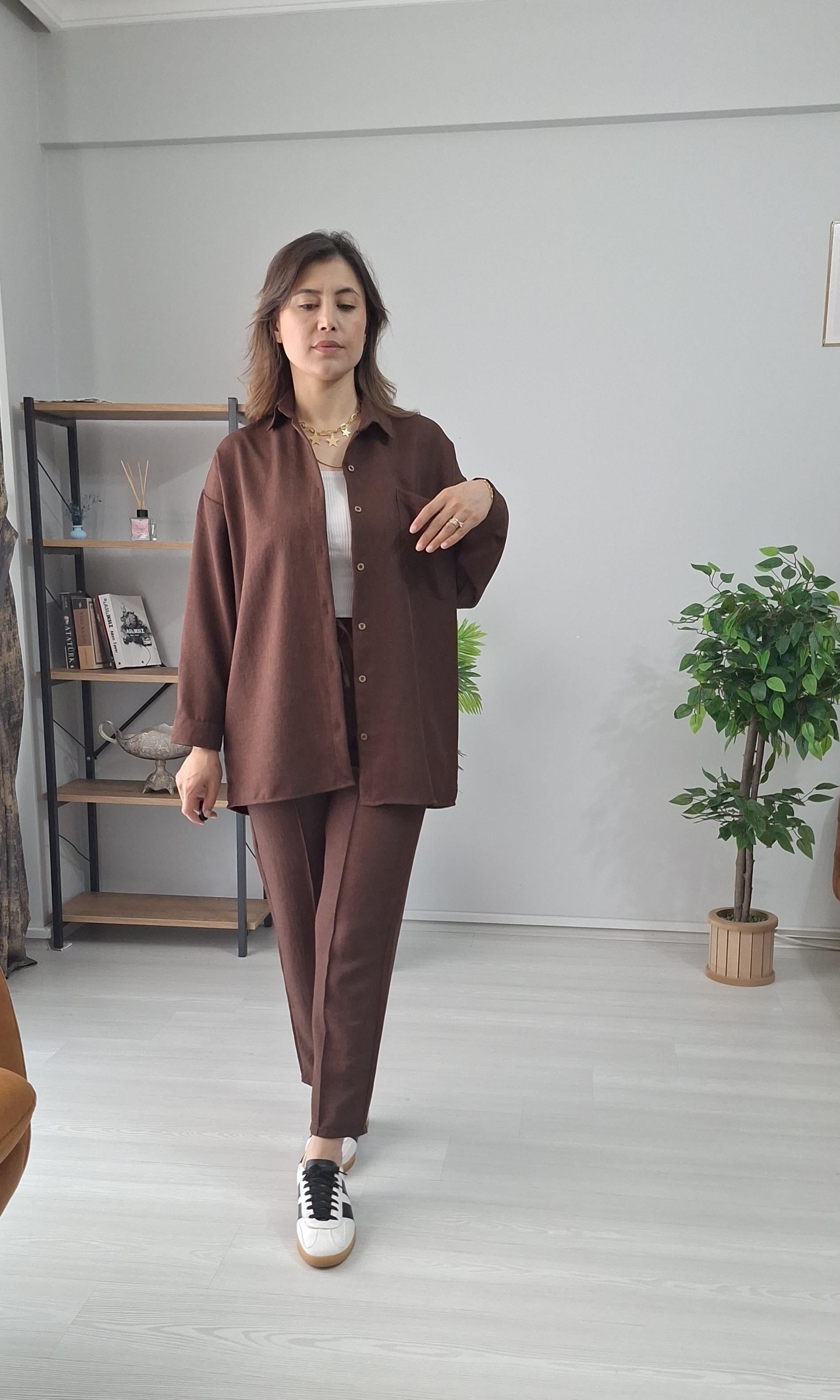 Sofia Keten ikili Takım Kahverengi 