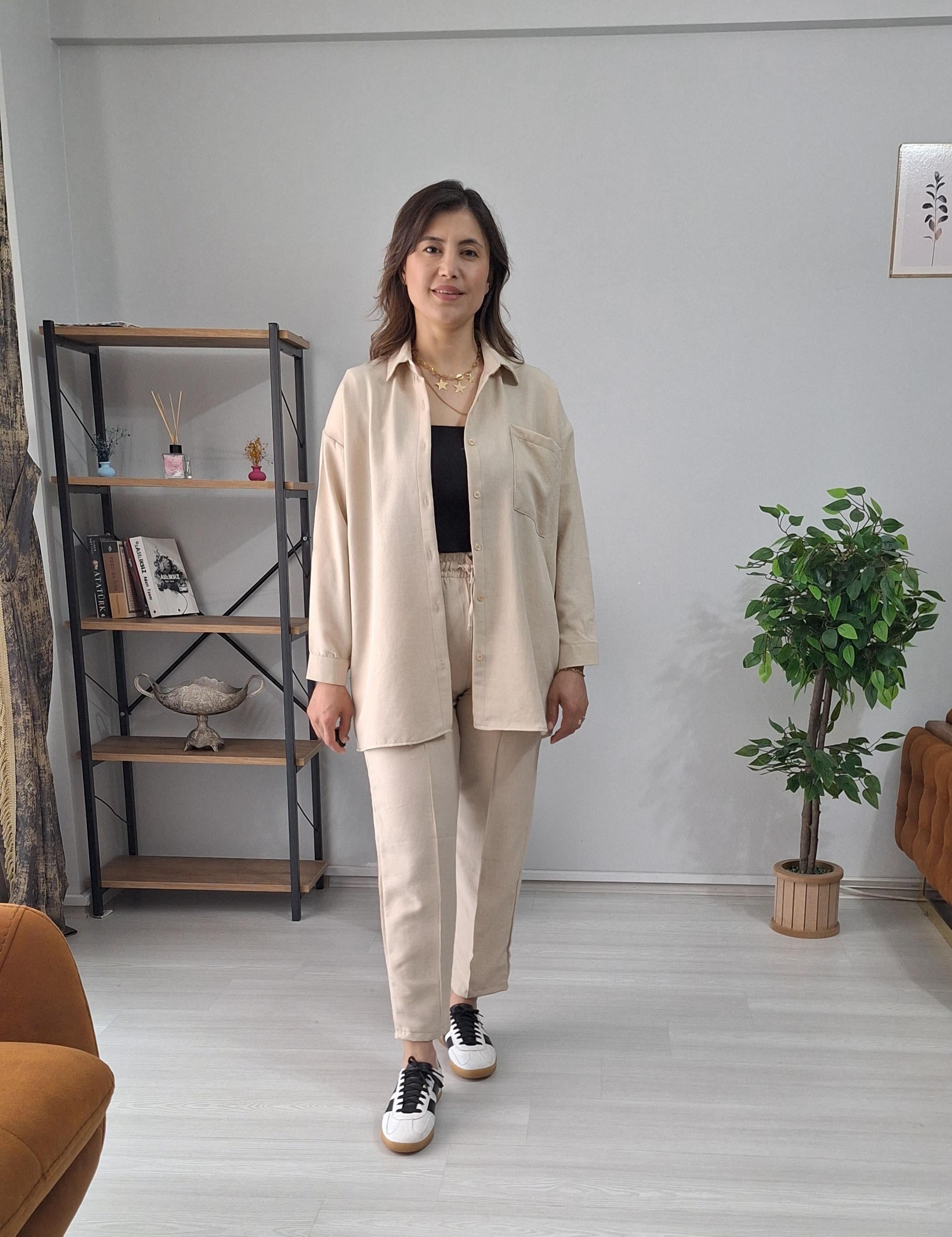Sofia Keten İkili Takım krem