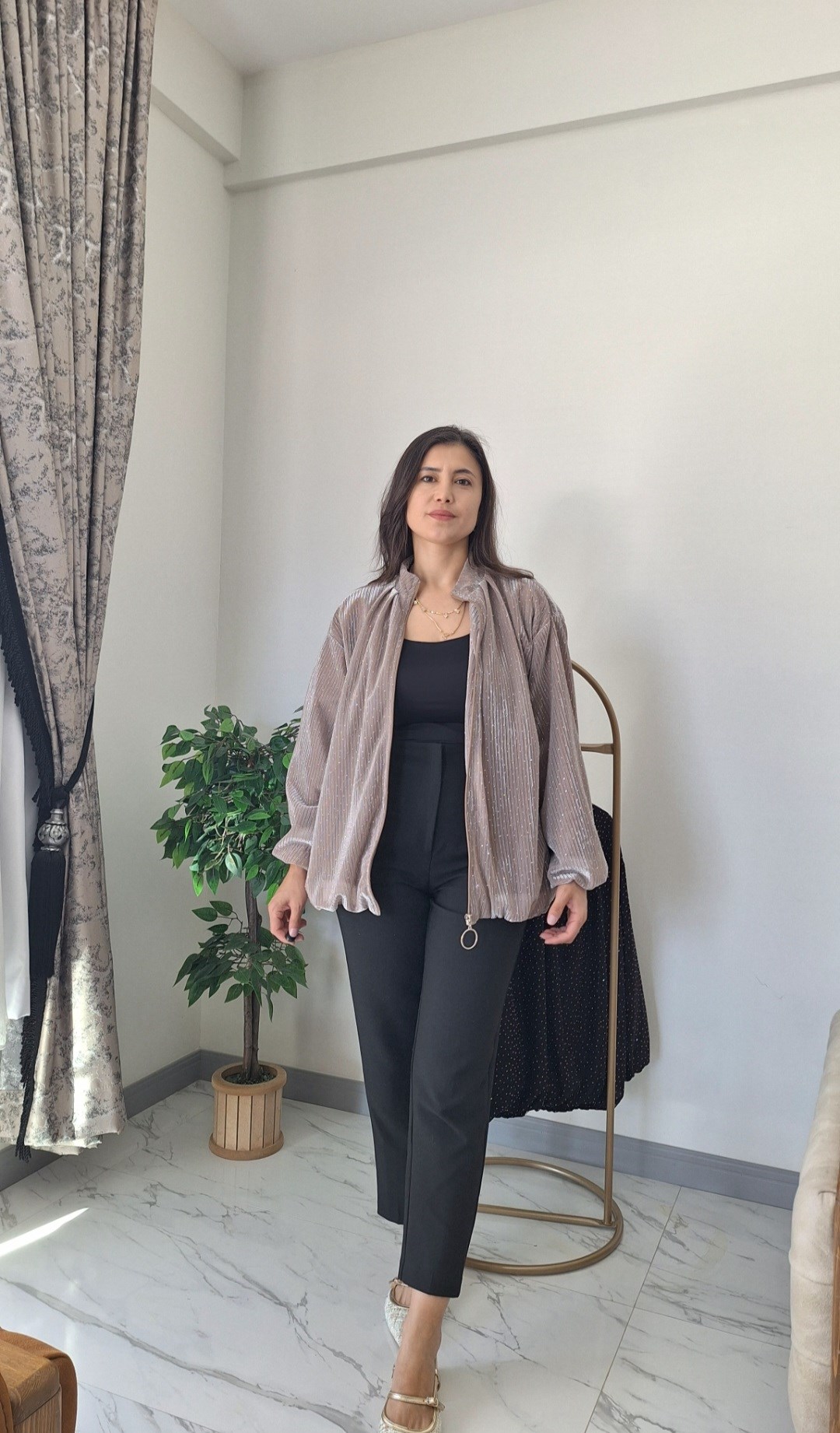TAŞLI BOMBER CEKET VİZON