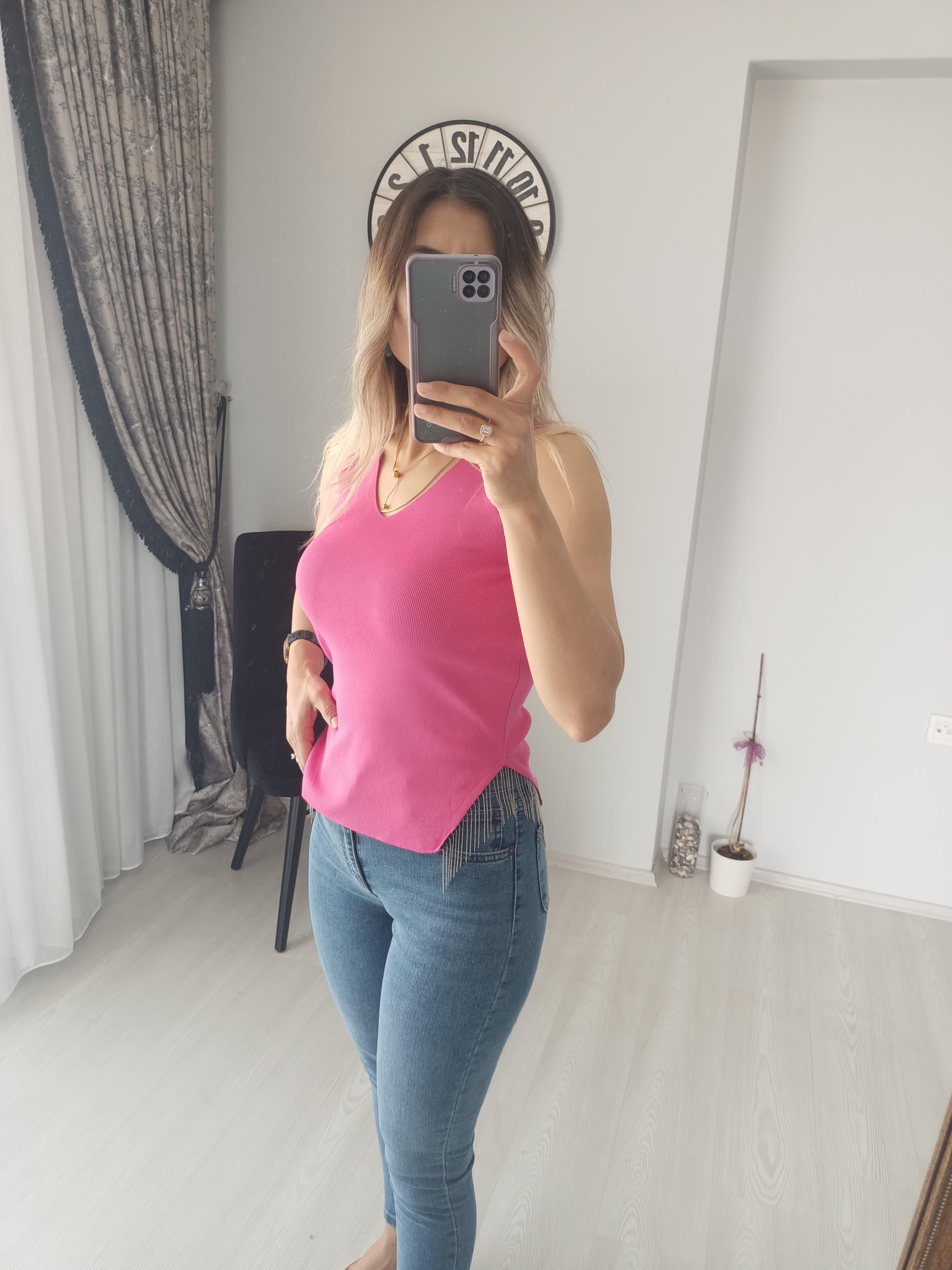 V yaka triko askılı bady