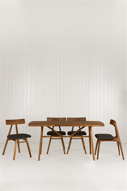 6 Kişilik Slim Ceviz Masa Takımı, 6 Adet Alaçatı Ceviz sandalye - 150x80