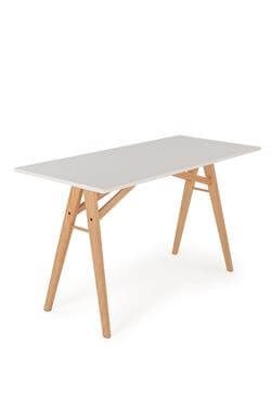 Akrobat Masif  Kayın Ahşap  Ayaklı Beyaz Çalışma Masası