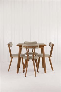 Alaçatı Masif Ceviz Ahşap Masa Takımı 4 Adet Nesrin SD Sandalye 80x80 cm