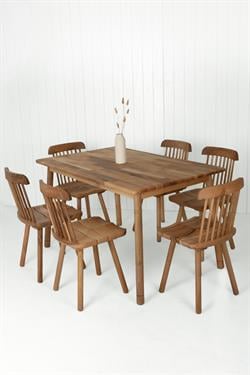 Alaçatı Masif Ceviz Ahşap Masa Takımı, 6 Adet Grill Sandalye ile, 130x80