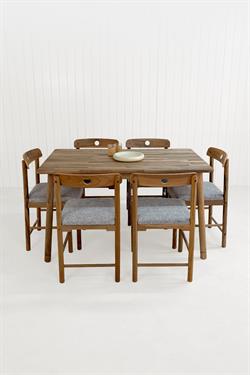 Alaçatı Masif Ceviz Ahşap Masa Takımı, 6 Sandalye  - 130x80