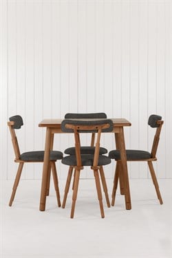 Alaçatı Masif Ceviz Ahşap Masa Takımı 4 Adet Nesrin SD Sandalye 80x80 cm