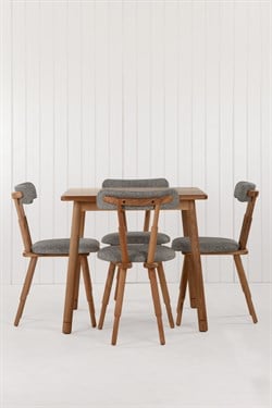 Alaçatı Masif Ceviz Ahşap Masa Takımı 4 Adet Nesrin SD Sandalye 80x80 cm