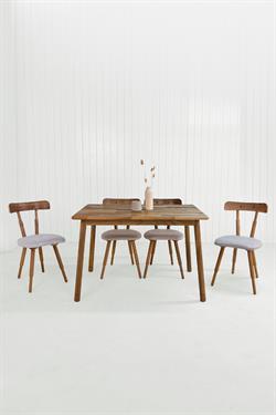 Alaçatı Masif Ceviz Masa Takımı, 4 Adet Nesrin Ceviz Sandalye - 115x80 cm