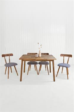 Alaçatı Masif Ceviz Masa Takımı, 4 Adet Nesrin Ceviz Sandalye - 115x80 cm