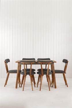 Alaçatı Masif Ceviz Masa Takımı, 6 Adet SD Nesrin Ceviz Sandalye 130x80 cm