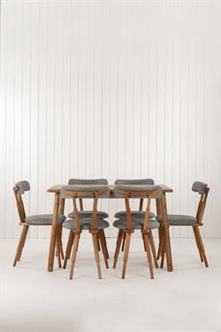 Alaçatı Masif Ceviz Masa Takımı, 6 Adet SD Nesrin Ceviz Sandalye 130x80 cm