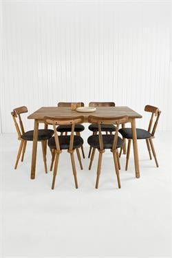 Alaçatı Masif Ceviz Masa Takımı, 6 Adet Nesrin Ceviz Sandalye - 130x80 cm