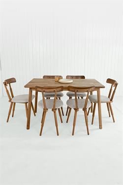 Alaçatı Masif Ceviz Masa Takımı, 6 Adet Nesrin Ceviz Sandalye - 130x80 cm