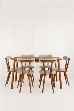 Alaçatı Masif Ceviz Masa Takımı, 6 Adet SD Nesrin Ceviz Sandalye 130x80 cm