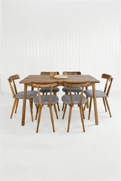 Alaçatı Masif Ceviz Masa Takımı, 6 Adet Nesrin Ceviz Sandalye - 130x80 cm